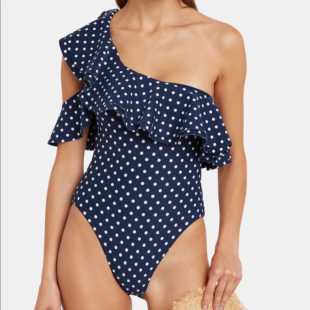 WE WORE WHAT Polka Dot One-Shoulder Swimsuit NWT